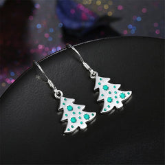 Green Enamel & Silver-Plated Tree Drop Earrings