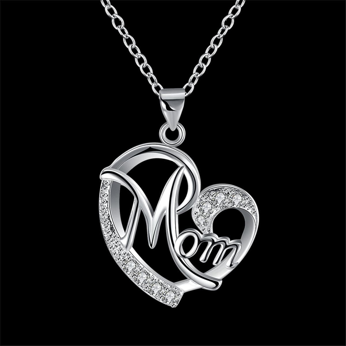Cubic Zirconia & Silver-Plated 'Mom' Pendant Necklace - streetregion