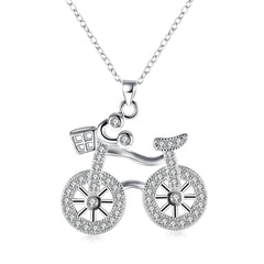 Cubic Zirconia & Silver-Plated Bicycle Pendant Necklace - streetregion