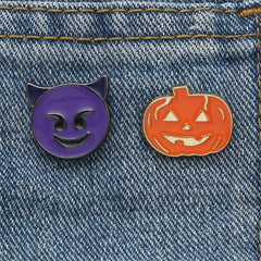 Purple Devil Brooch & Orange Pumpkin Brooch