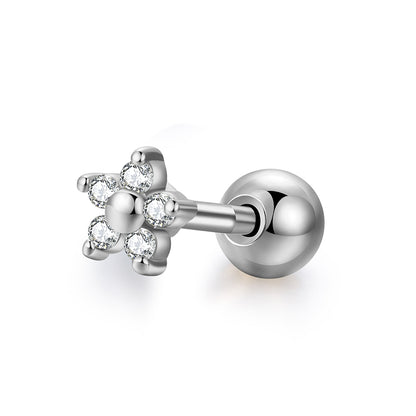 Cubic Zirconia and Silver-Plated Flower Stud Earrings, silver stud earrings for women, dainty minimalist design, front view
