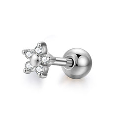 Cubic Zirconia & Silver-Plated Flower Stud Earrings