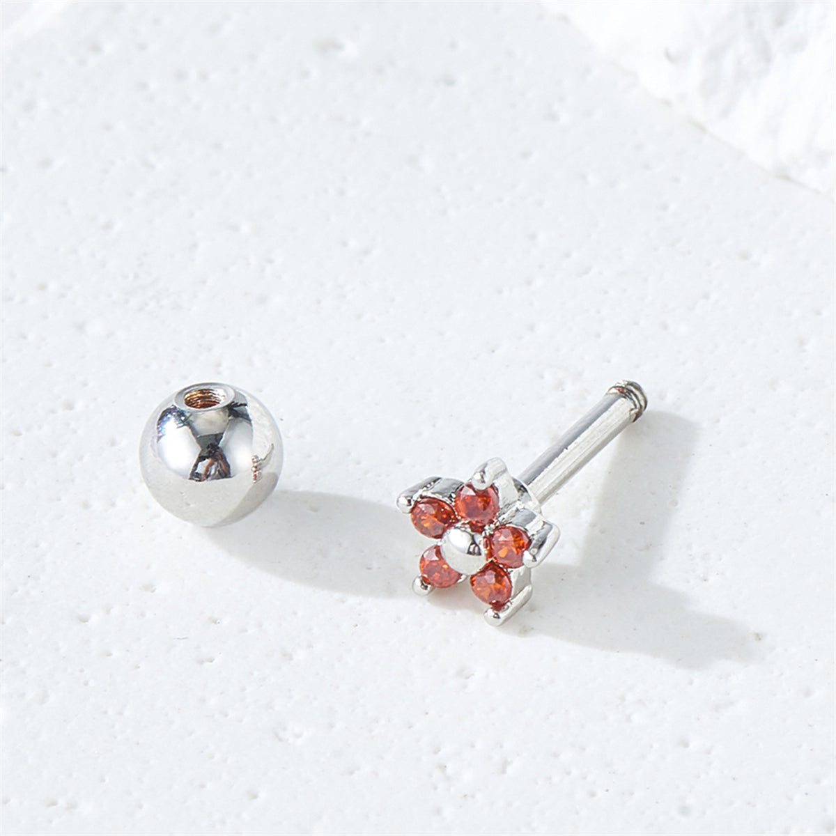 Red Cubic Zirconia & Silver-Plated Star Stud Earrings