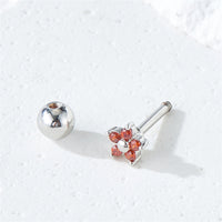 Red Cubic Zirconia & Silver-Plated Star Stud Earrings