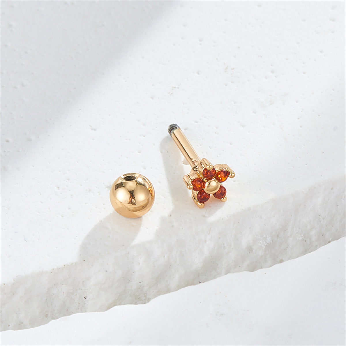 Red Cubic Zirconia and 18K Gold-Plated Star Stud Earrings, gold stud earrings for women, detail close-up