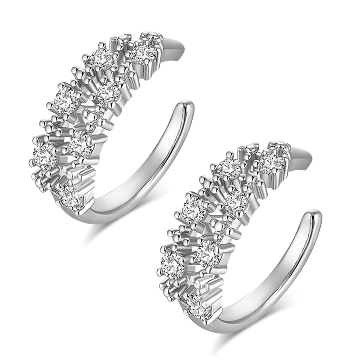 Cubic Zirconia & Silver-Plated Textured Ear Cuffs