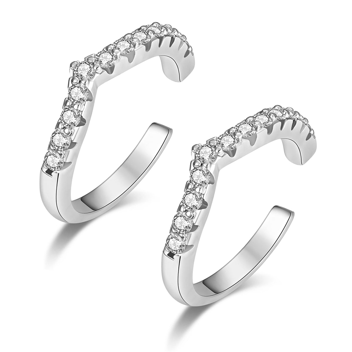 Cubic Zirconia and Silver-Plated V-Shape Ear Cuffs, silver stud earrings for women, everyday style, styled look