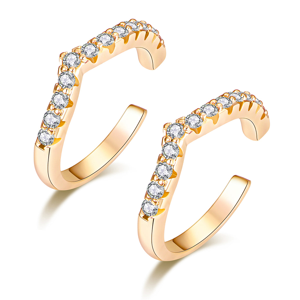 Cubic Zirconia and 18K Gold-Plated V-Shape Ear Cuffs, gold stud earrings for women, everyday style, lifestyle look