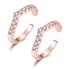 Cubic Zirconia & 18K Rose Gold-Plated V-Shape Ear Cuffs