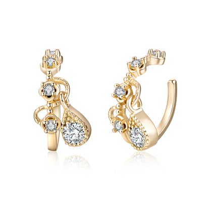 Cubic Zirconia and 18K Gold-Plated Teardrop Ear Cuffs, gold stud earrings for women, botanical inspired, lifestyle look