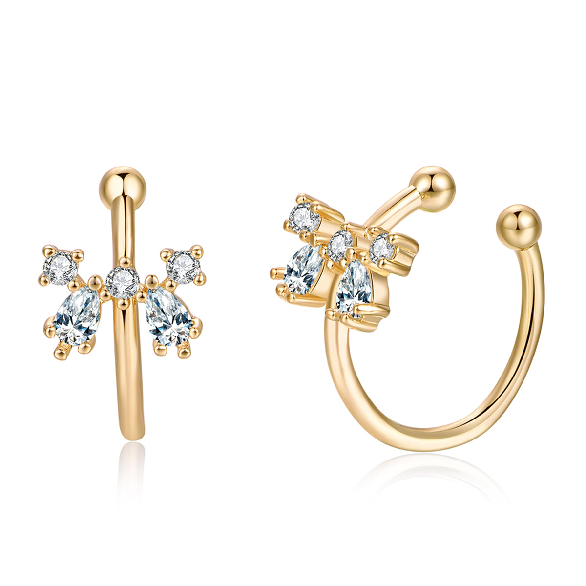 Crystal and Cubic Zirconia Bow Ear Cuffs, stud earrings for women, everyday style, detail close-up