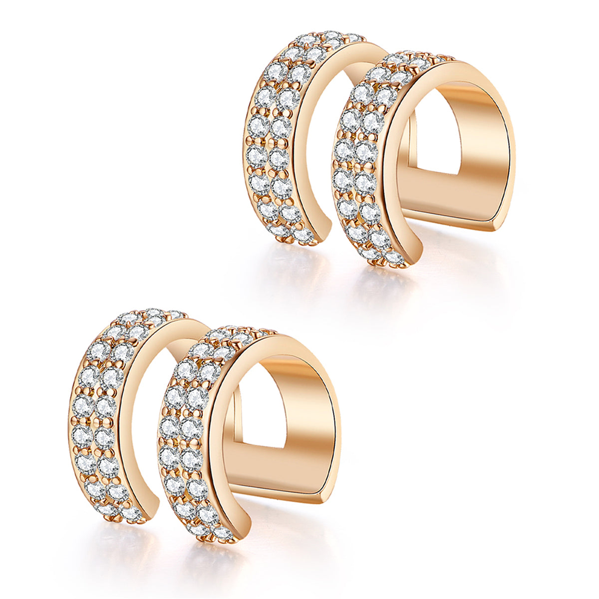 Cubic Zirconia and 18K Gold-Plated Layered Ear Cuffs, gold stud earrings for women, botanical inspired, side view
