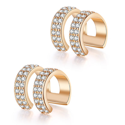 Cubic Zirconia and 18K Gold-Plated Layered Ear Cuffs, gold stud earrings for women, botanical inspired, side view