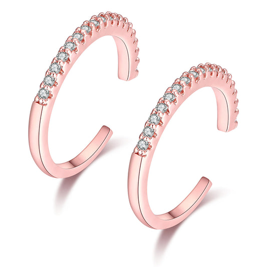 Cubic Zirconia and 18K Rose Gold-Plated Embellished Ear Cuffs, rose gold stud earrings for women, everyday style, front view