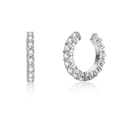 Cubic Zirconia and Silver-Plated Ear Cuffs, silver stud earrings for women, botanical inspired, front view