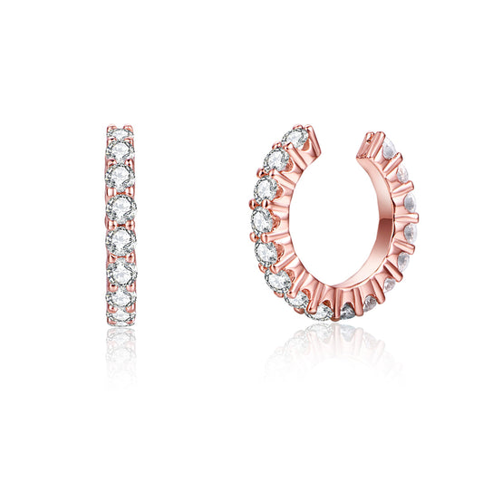 Cubic Zirconia and 18K Rose Gold-Plated Prong-Set Ear Cuffs, rose gold stud earrings for women, front view