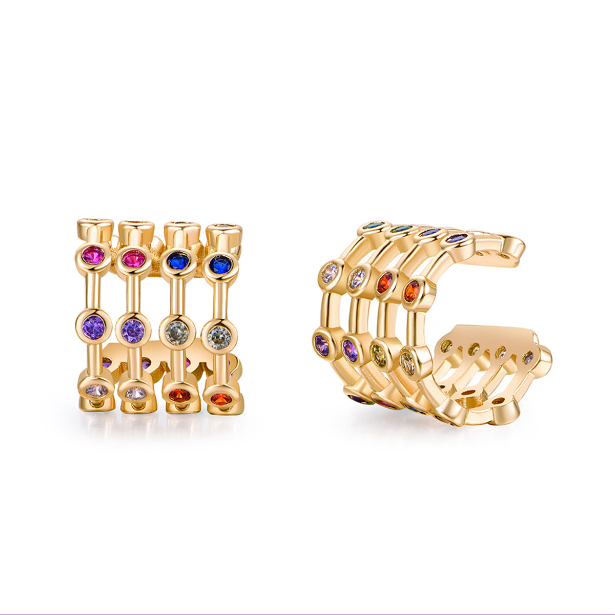 Red & Blue Cubic Zirconia Multicolor Layered Ear Cuffs