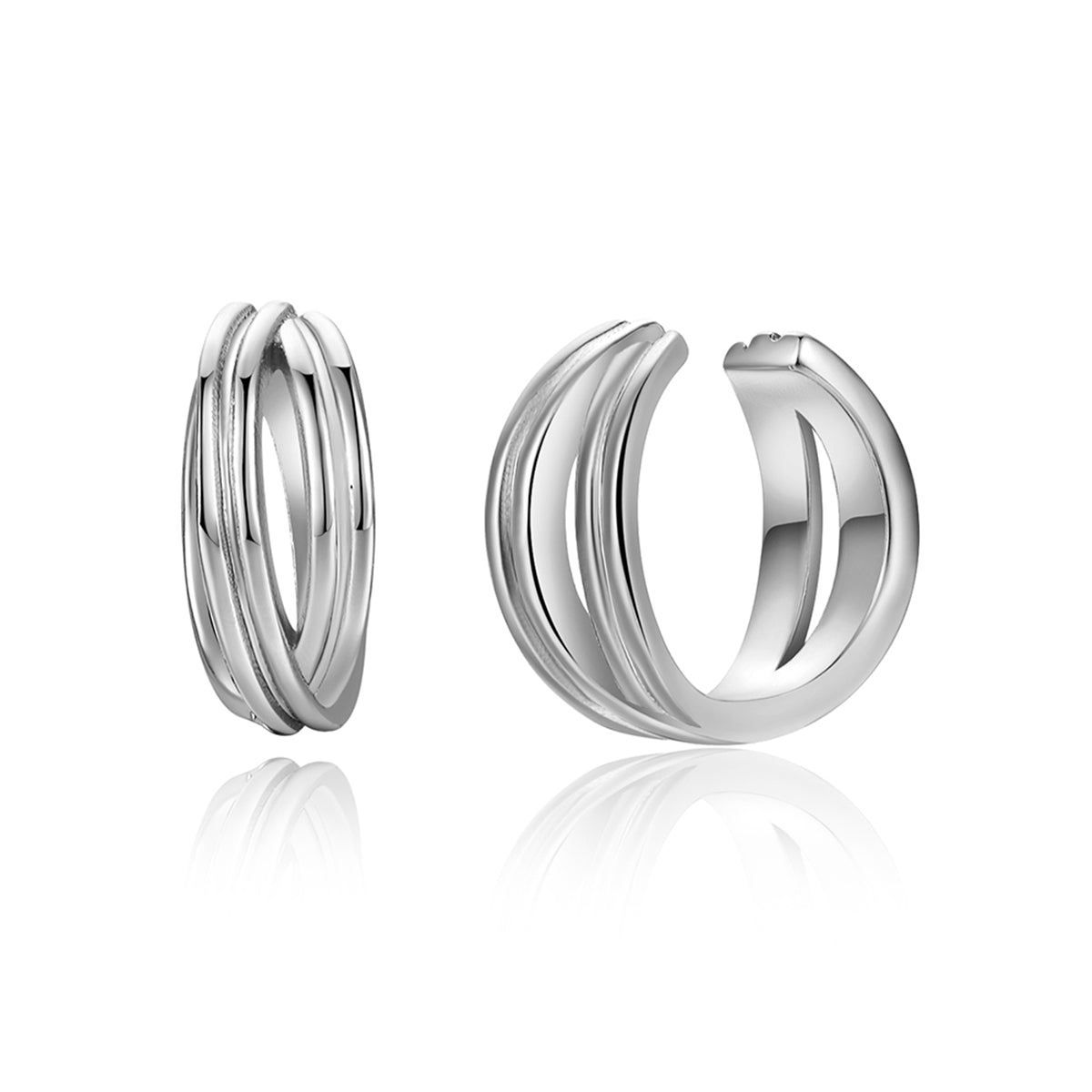 Silver-Plated Crossing Stacked Line Ear Cuffs