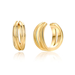 Stylish 18K gold-plated hoop earrings featuring three rings, perfect for elevating any outfit with elegance.