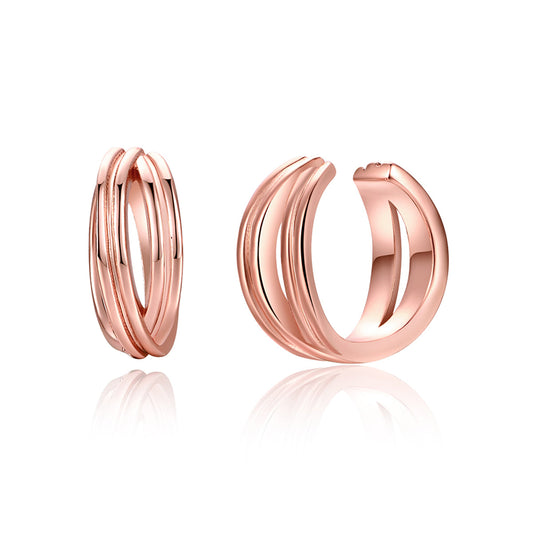 18K Rose Gold-Plated Crisscross Stacked Line Ear Cuffs, rose gold stud earrings for women, botanical inspired, front view