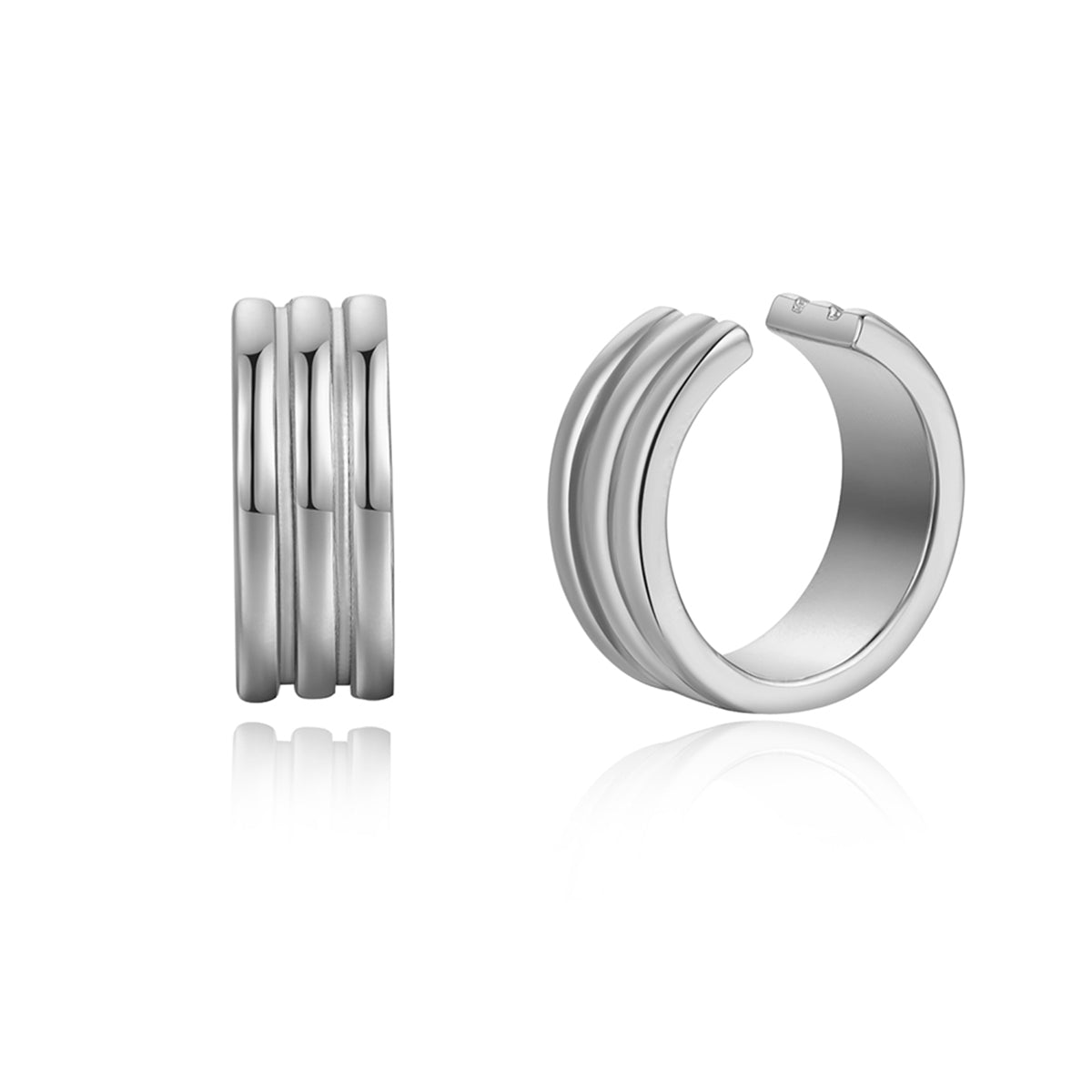 Silver-Plated Stacked Ear Cuffs, silver stud earrings for women, elegant gift for her, front view