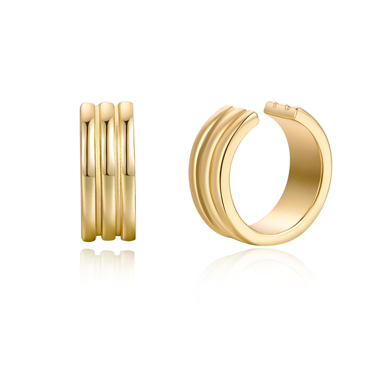 18K Gold-Plated Stacked Ear Cuffs, gold stud earrings for women, vintage-inspired design, front view