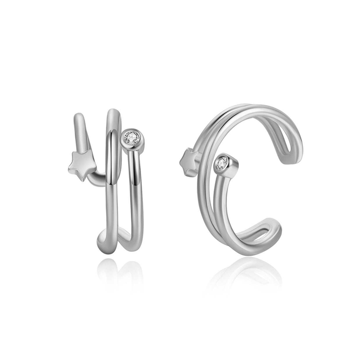 Cubic Zirconia & Silver-Plated Star Ear Cuffs