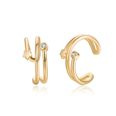 Cubic Zirconia & 18K Gold-Plated Star Embellished Layered Ear Cuffs