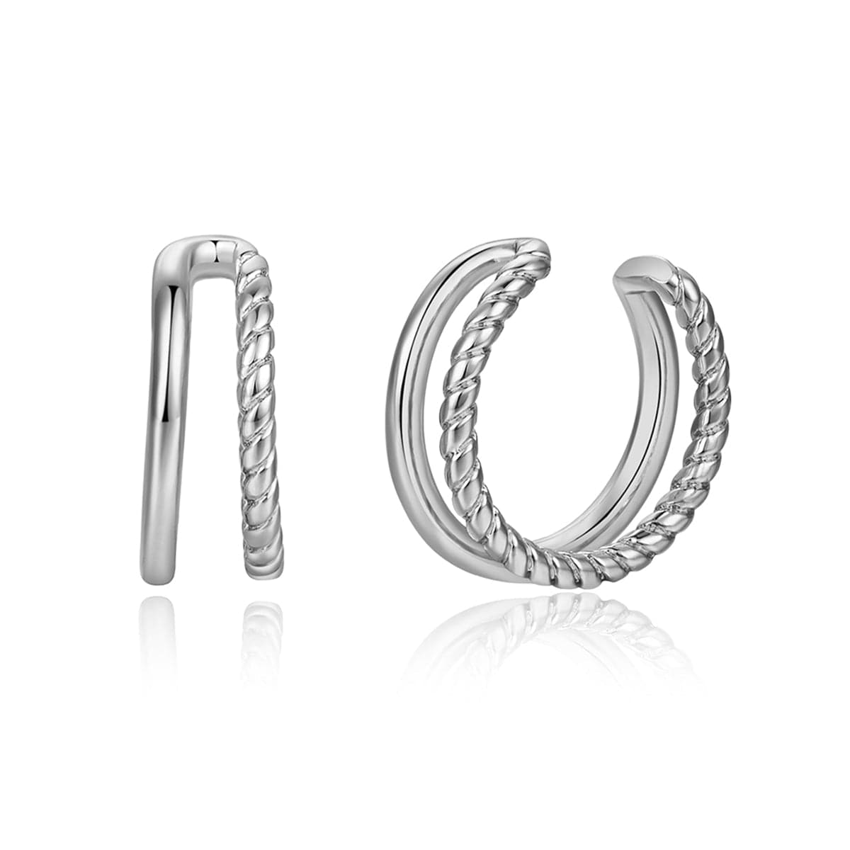 Silver-Plated Half-Twine Layered Ear Cuffs Set, silver drop earrings for women, elegant gift for her, styled look