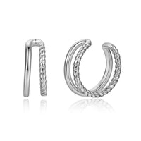 Silver-Plated Half-Twine Layered Ear Cuffs Set