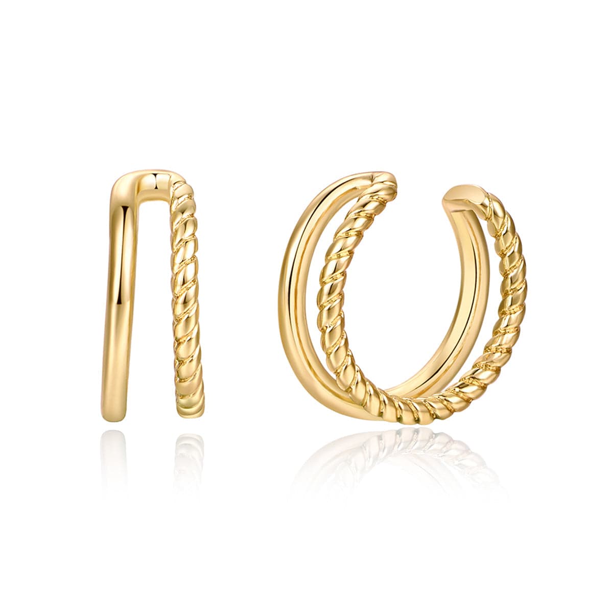 18K Gold-Plated Half Twine Layered Ear Cuffs
