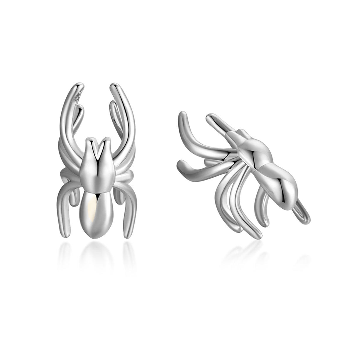 Silver-Plated Spider Ear Cuffs, silver stud earrings for women, botanical inspired, side view