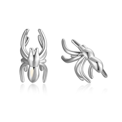 Silver-Plated Spider Ear Cuffs, silver stud earrings for women, botanical inspired, side view