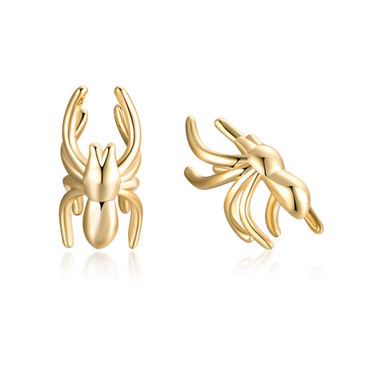 18K Gold-Plated Spider Ear Cuffs, gold stud earrings for women, elegant gift for her, front view