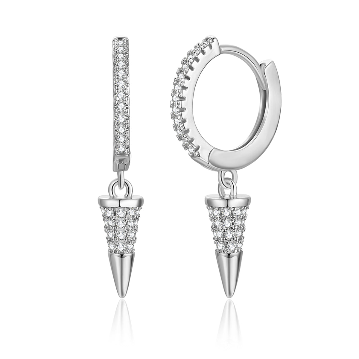 Cubic Zirconia and Silver-Plated Awl Huggie Earring, silver huggie earrings, vintage-inspired design, side view