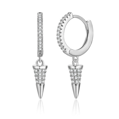 Cubic Zirconia and Silver-Plated Awl Huggie Earring, silver huggie earrings, vintage-inspired design, side view