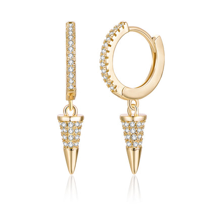 Cubic Zirconia and 18K Gold-Plated Awl Huggie Earrings, gold huggie earrings, botanical inspired, front view