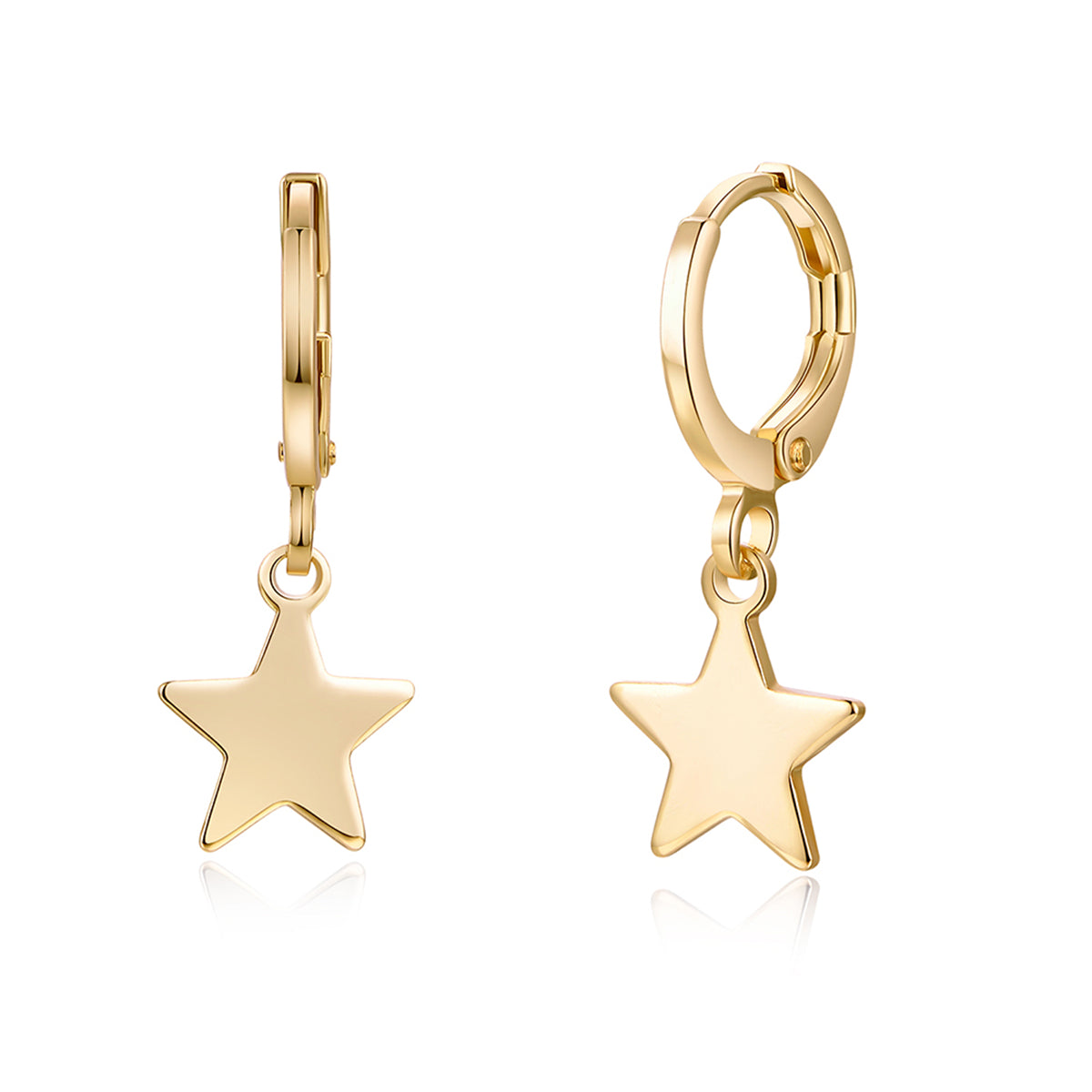 18K Gold-Plated Star Huggie Earrings, gold huggie earrings, botanical inspired, front view