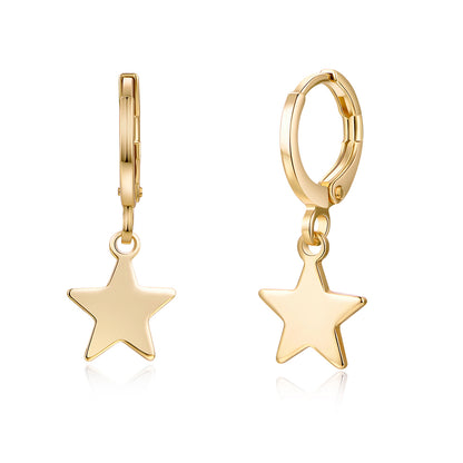 18K Gold-Plated Star Huggie Earrings, gold huggie earrings, botanical inspired, front view