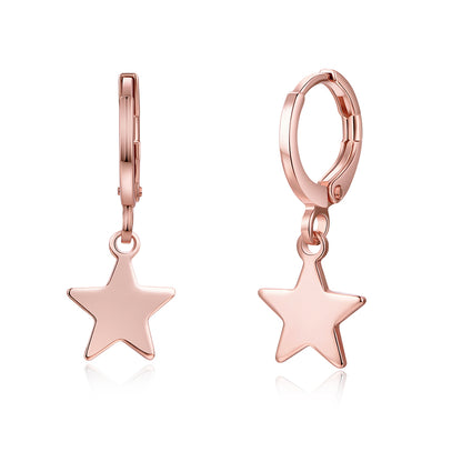 18K Rose Gold-Plated Star Huggie Earrings, rose gold huggie earrings, vintage-inspired design, front view