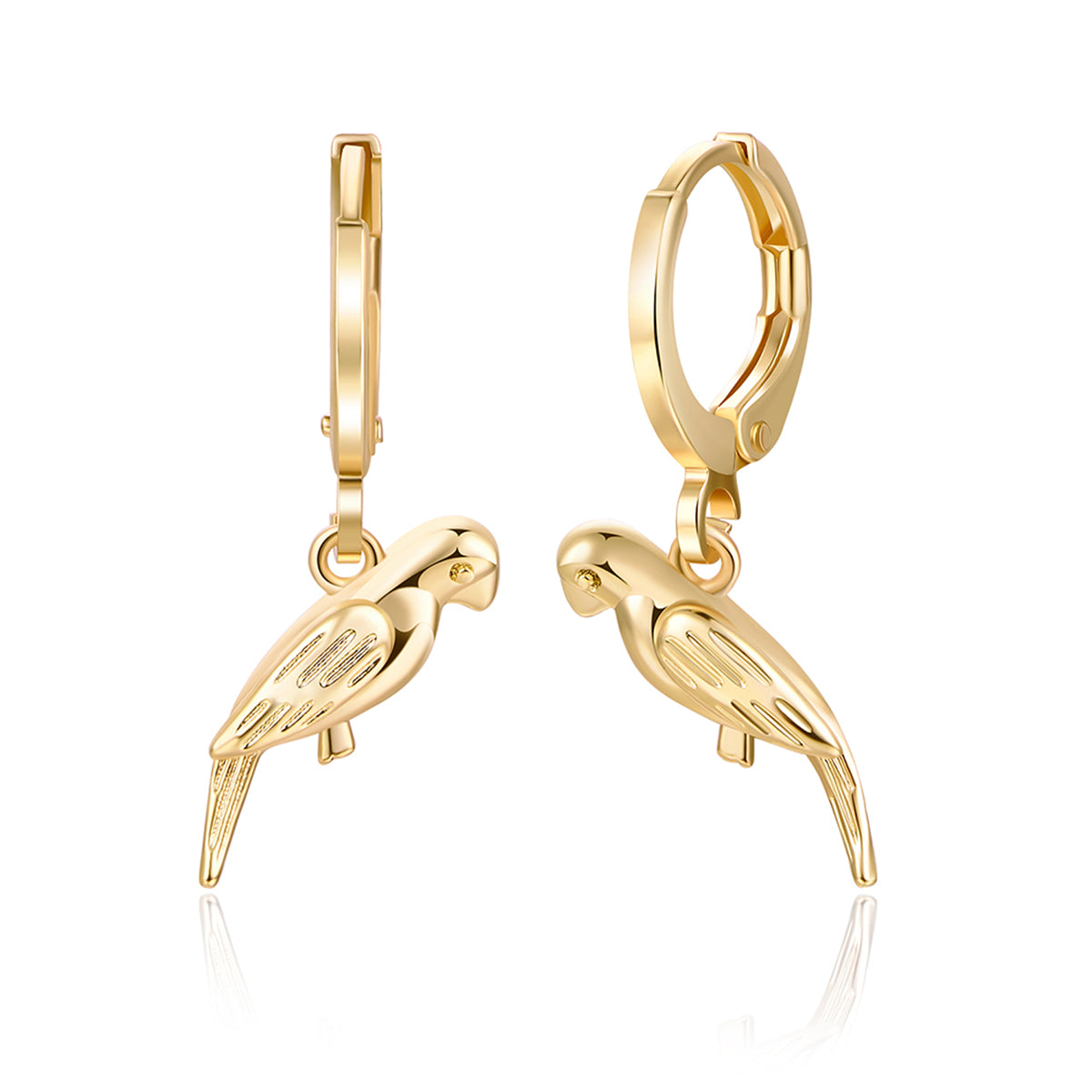 Stunning 18K gold-plated parrot huggie earrings, perfect for adding a touch of elegance to any outfit.