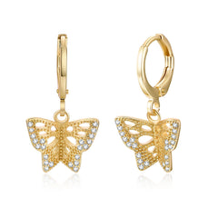 Cubic Zirconia & 18K Gold-Plated Openwork Butterfly Huggie Earrings