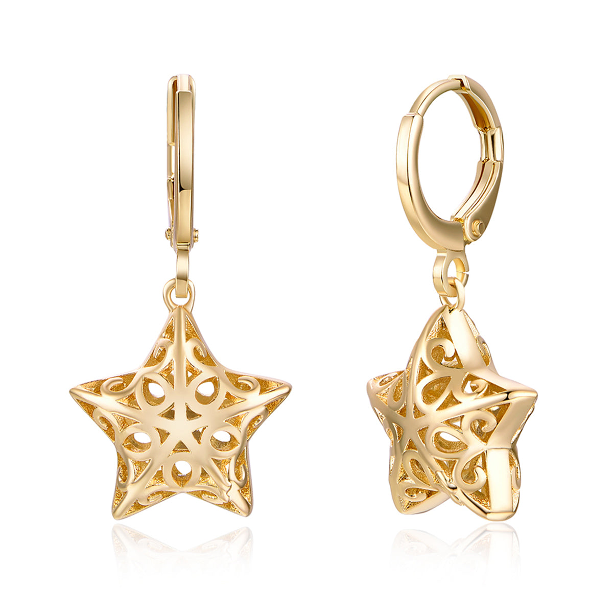 18K Gold-Plated Filigree Star Huggie Earrings