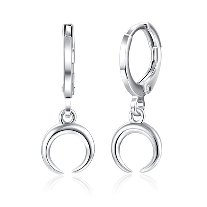 Silver-Plated Moon Drop Huggie Earrings, silver huggie earrings, elegant gift for her, front view