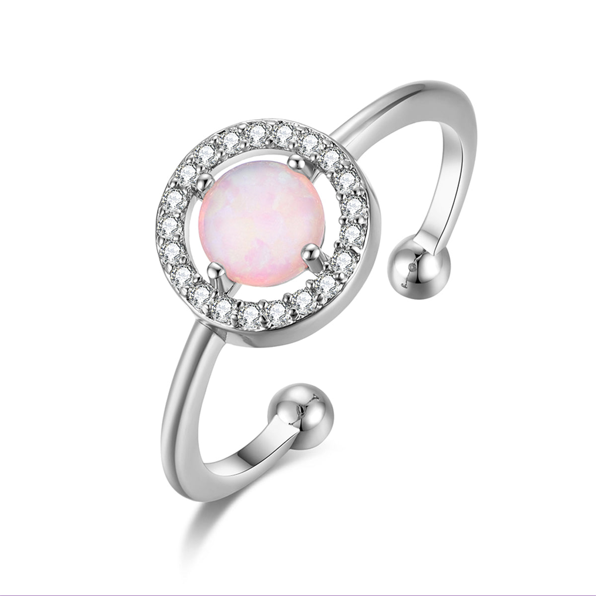 Opal and Cubic Zirconia Openwork Ring, statement rings for women, everyday style, front view