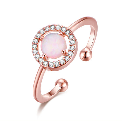 Opal and Cubic Zirconia 18K Rose Gold-Plated Hola Open Ring, rose gold statement rings for women, front view