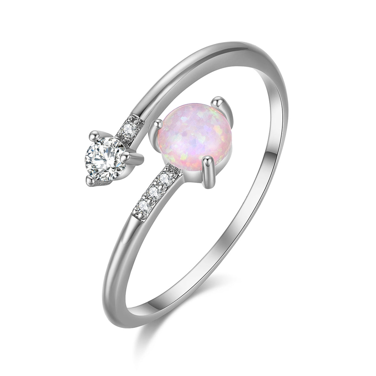 Opal and Cubic Zirconia Bypass Ring, statement rings for women, dainty minimalist design, front view