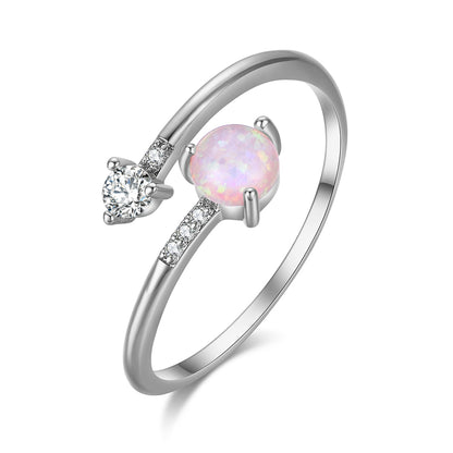 Opal and Cubic Zirconia Bypass Ring, statement rings for women, dainty minimalist design, front view