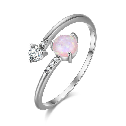Opal and Cubic Zirconia Bypass Ring, statement rings for women, dainty minimalist design, front view