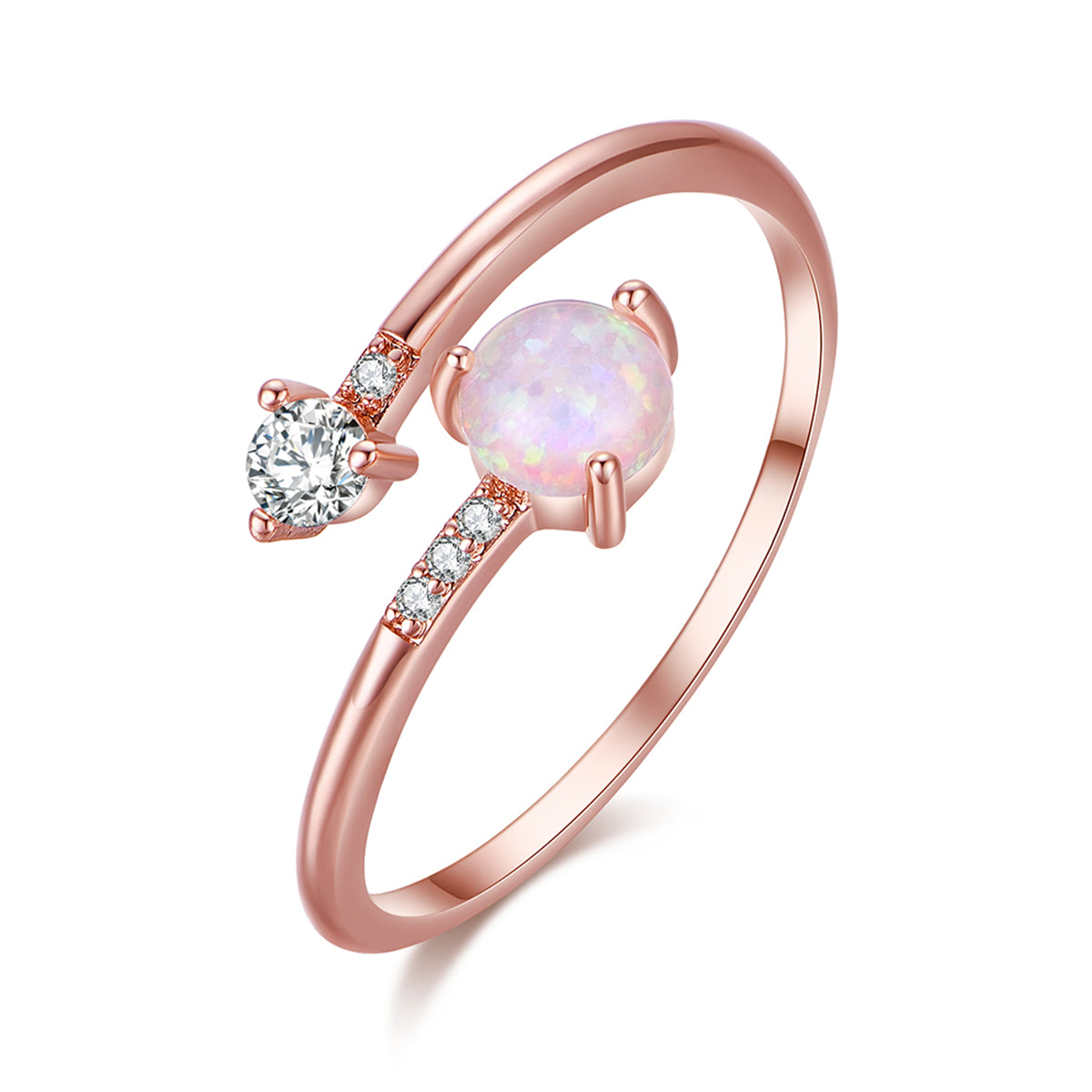 Pink Opal and Cubic Zirconia Bypass Ring, statement rings for women, elegant gift for her, front view